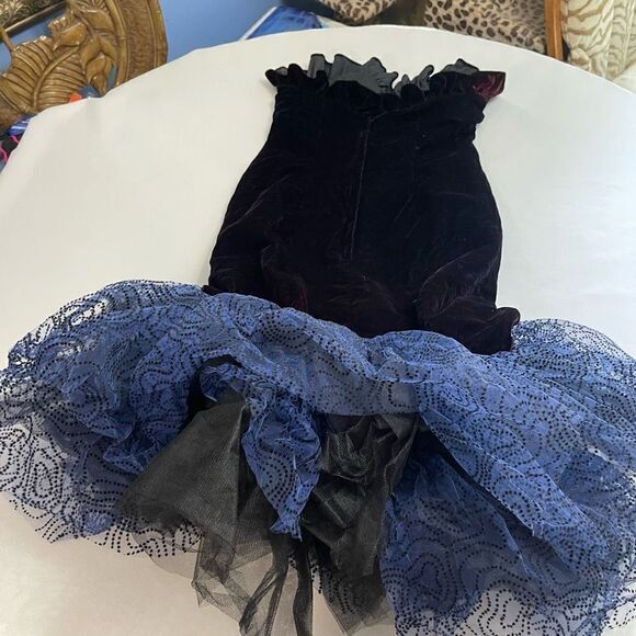 Loralie Original VTG 80s Black Blue Tulle Lace Strapless VTG Dress Size 10 - Picture 13 of 14